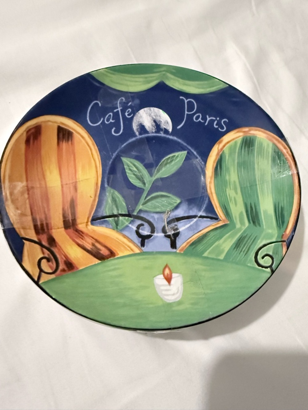 Sango White Ceramic Plate with Blue Logo Accent SET OF 6